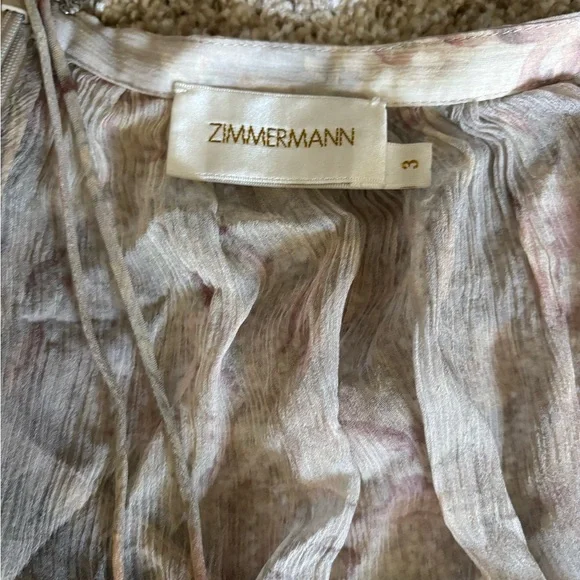 Zimmermann Floral Off-Shoulder Blouse - Gray and Pink 100% Silk - Picture 2 of 12